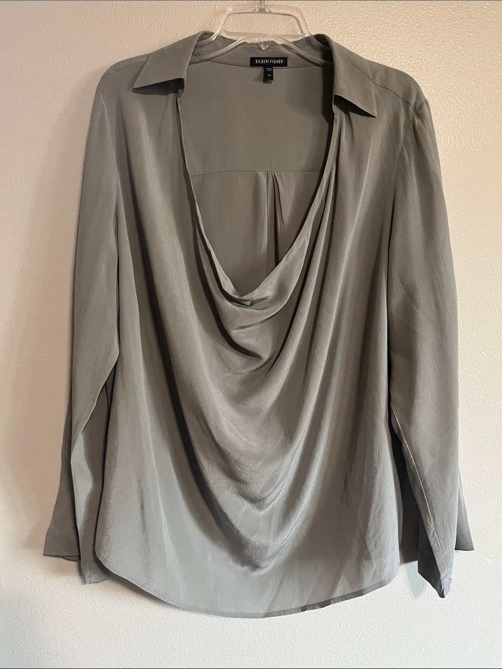 Eileen Fisher Gray Draped Cowl-Neck Blouse
